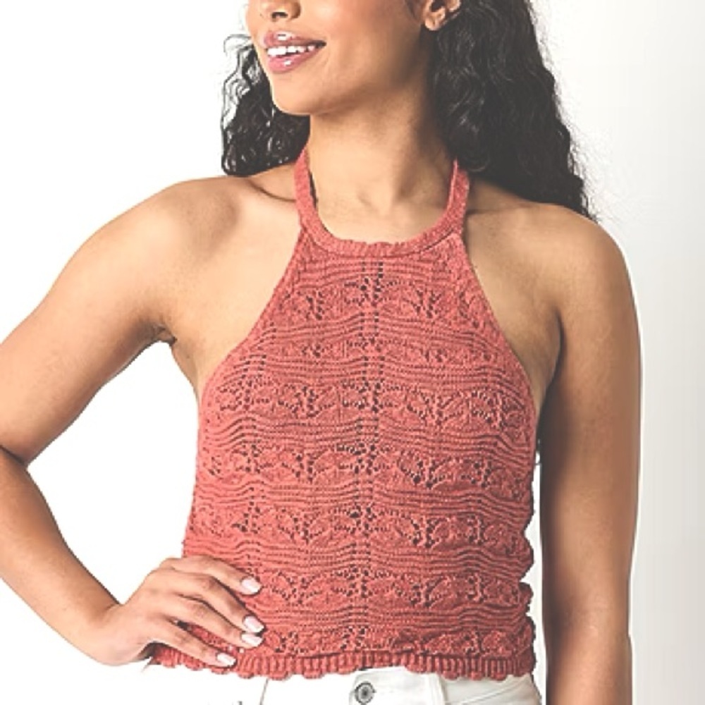 Arizona Jean Company Halter Top Summer Knit Cropped Stylish Rust Knit Halter Top